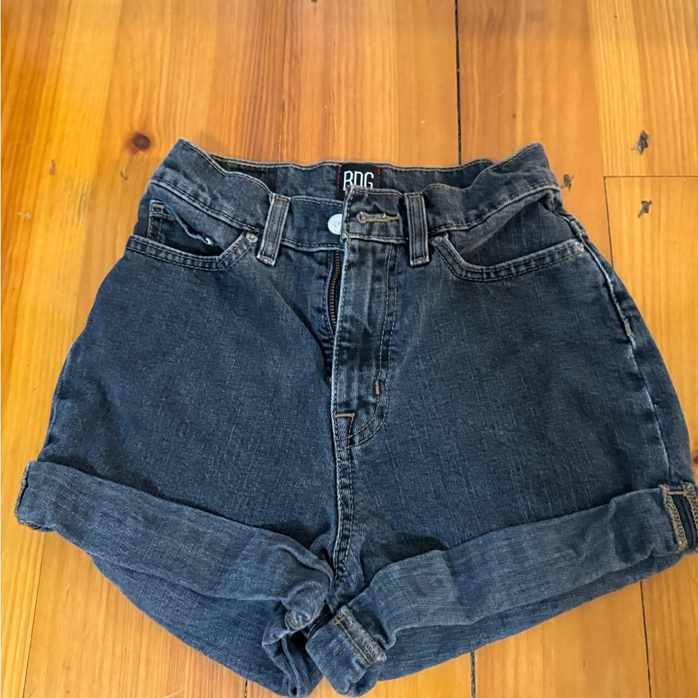 Washed black high rise mom shorts